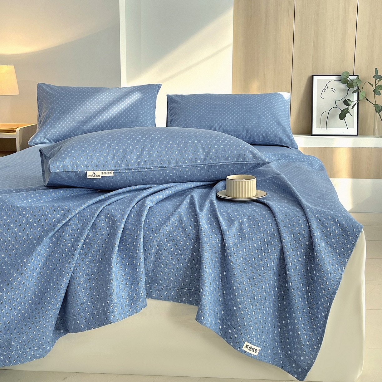 91家纺网 家纺一手货源 找家纺 春皖家纺 2026新款全棉老粗布席子凉席普通款单床单床单单件 樱子蓝