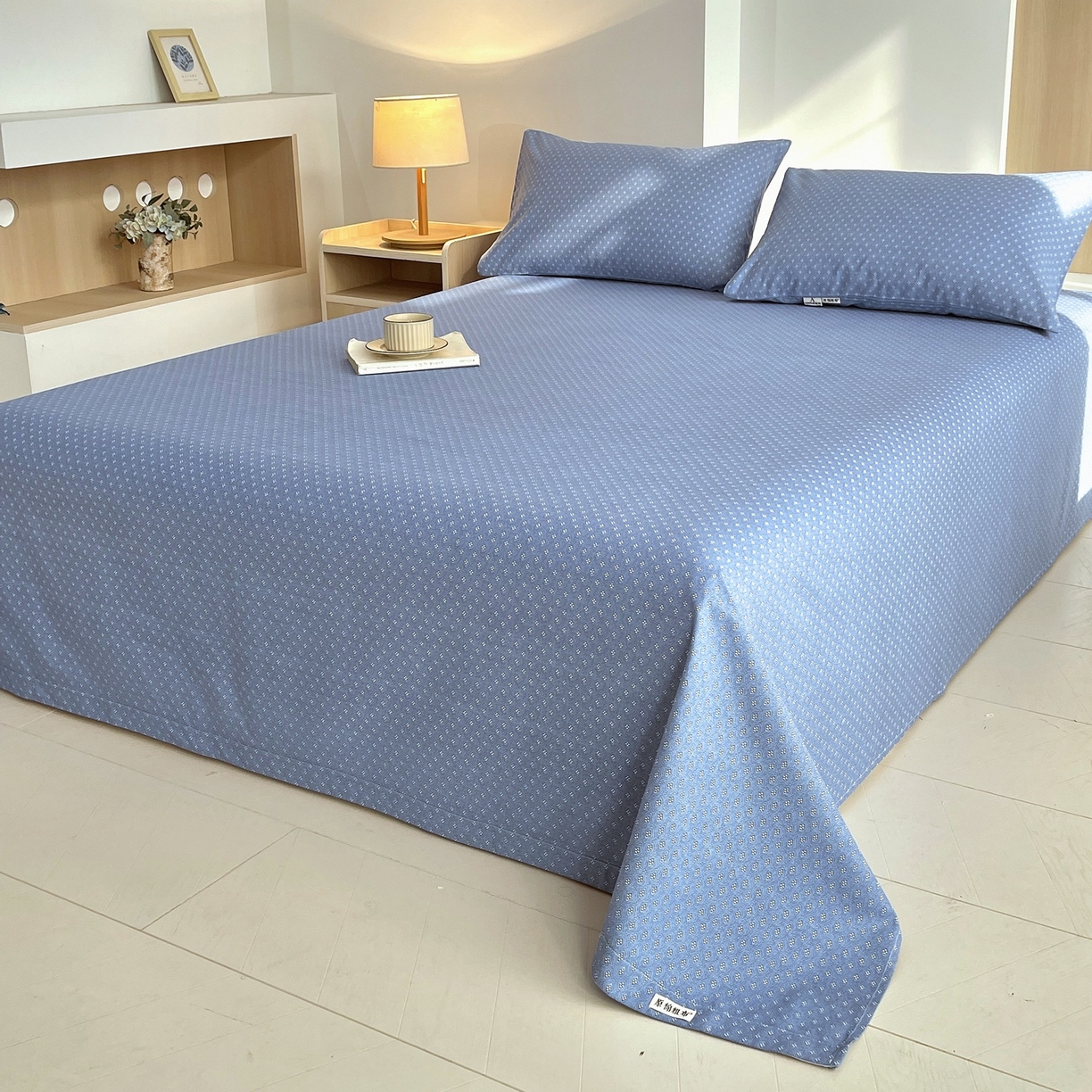 91家纺网 家纺一手货源 找家纺 春皖家纺 2026新款全棉老粗布席子凉席普通款单床单床单单件 樱子蓝