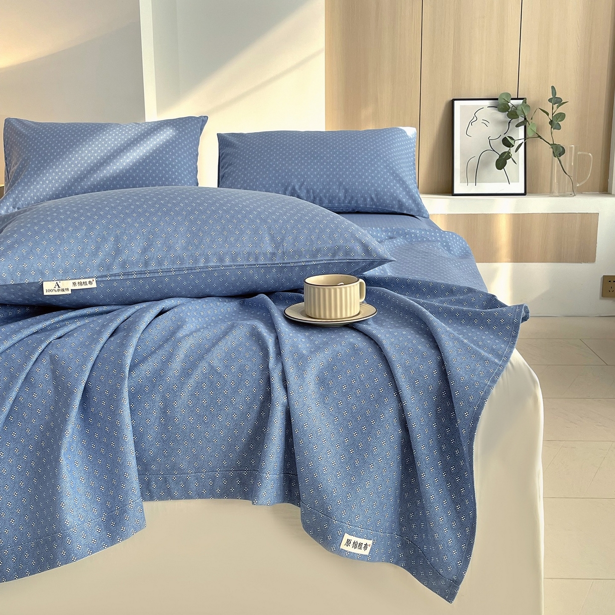 91家纺网 家纺一手货源 找家纺 春皖家纺 2026新款全棉老粗布席子凉席普通款单床单床单单件 樱子蓝