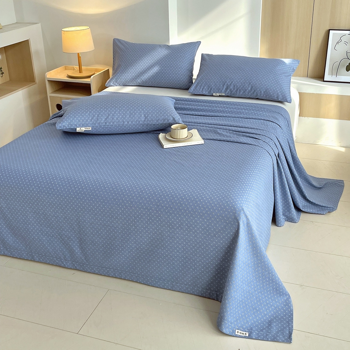 91家纺网 家纺一手货源 找家纺 春皖家纺 2026新款全棉老粗布席子凉席普通款单床单床单单件 樱子蓝