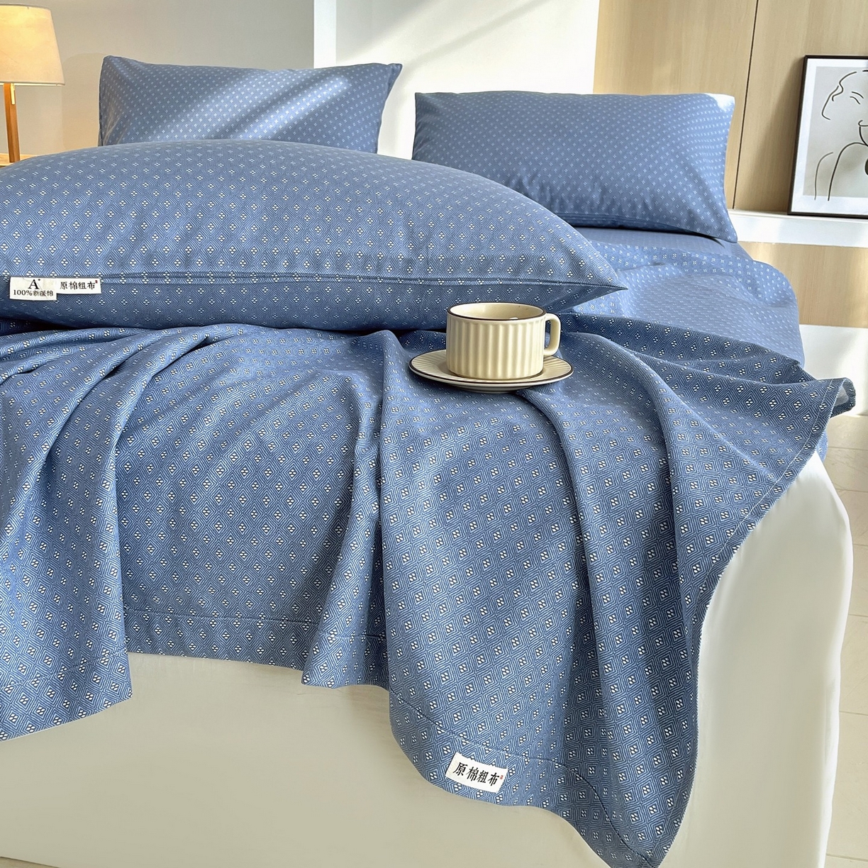 91家纺网 家纺一手货源 找家纺 春皖家纺 2026新款全棉老粗布席子凉席普通款单床单床单单件 樱子蓝