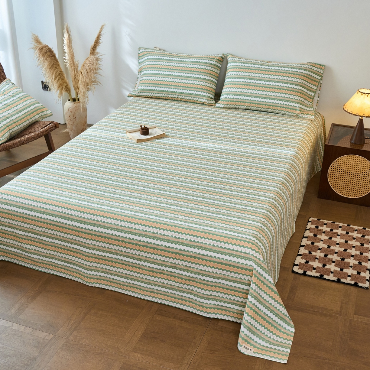 91家纺网 家纺一手货源 找家纺 春皖家纺 2026新款全棉老粗布席子凉席普通款单床单床单单件 羽安-绿