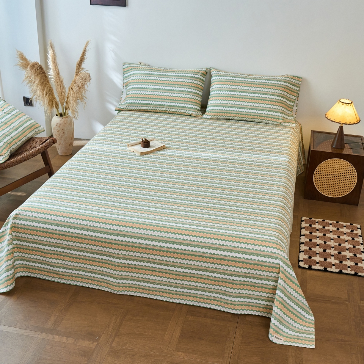 91家纺网 家纺一手货源 找家纺 春皖家纺 2026新款全棉老粗布席子凉席普通款单床单床单单件 羽安-绿