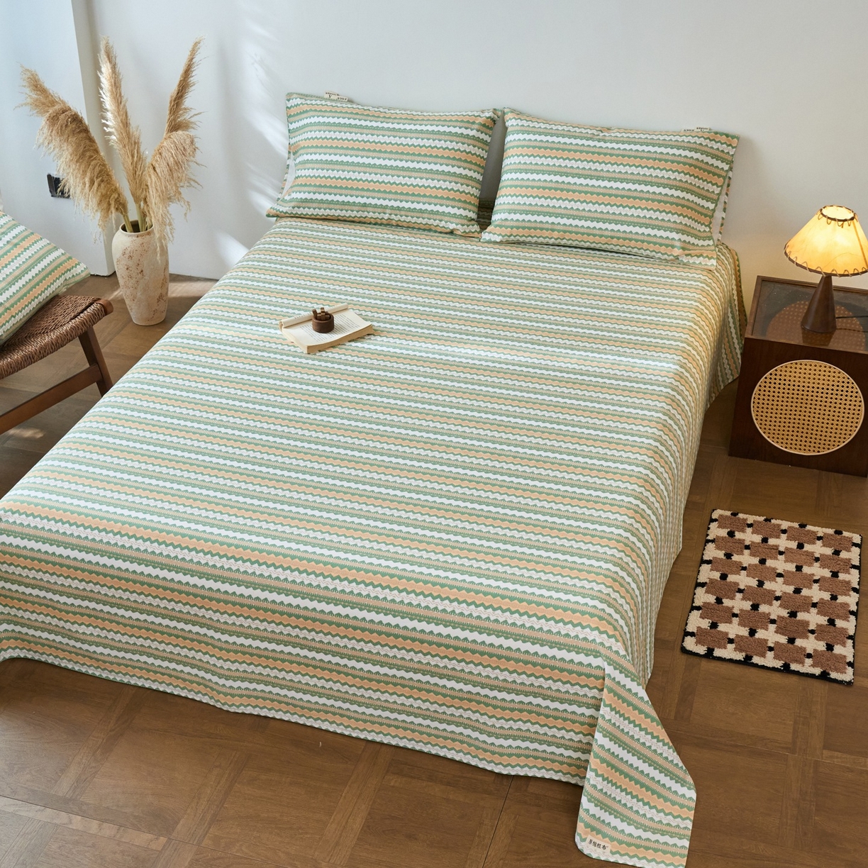 91家纺网 家纺一手货源 找家纺 春皖家纺 2026新款全棉老粗布席子凉席普通款单床单床单单件 羽安-绿