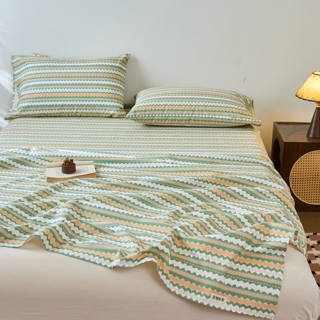 91家纺网 家纺一手货源 找家纺 春皖家纺 2026新款全棉老粗布席子凉席普通款单床单床单单件 羽安-绿