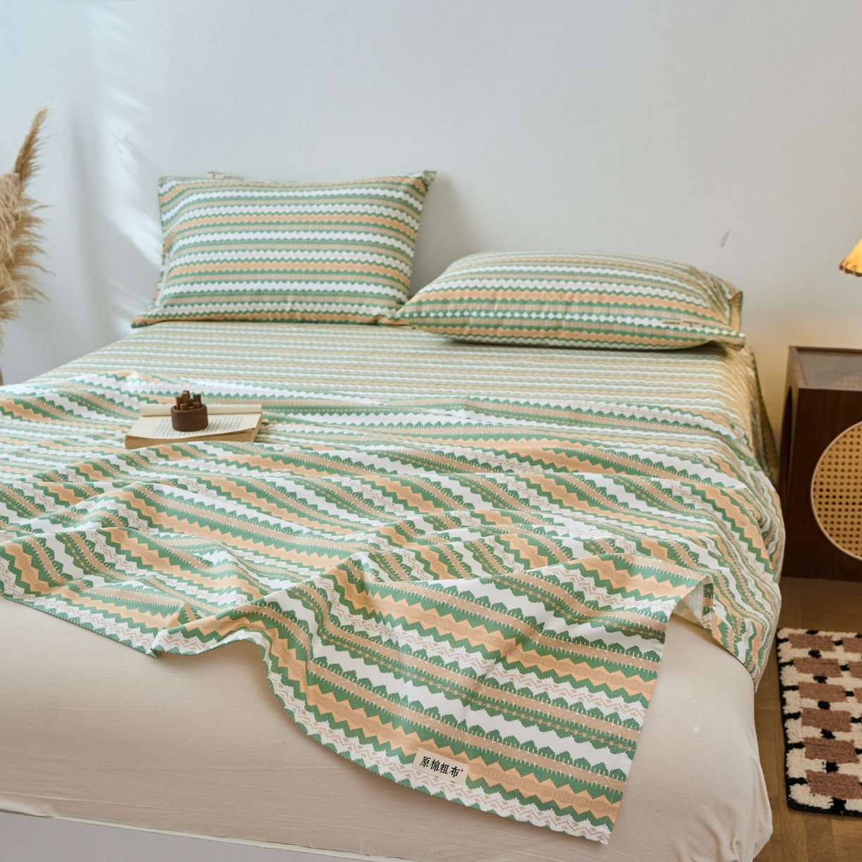 91家纺网 家纺一手货源 找家纺 春皖家纺 2026新款全棉老粗布席子凉席普通款单床单床单单件 羽安-绿