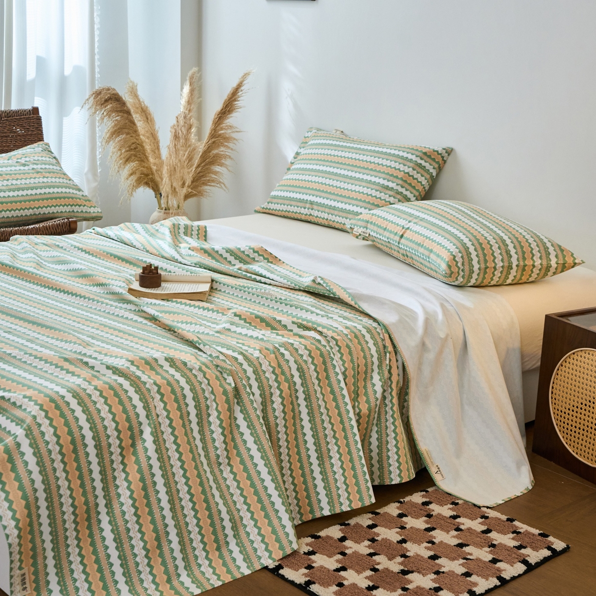 91家纺网 家纺一手货源 找家纺 春皖家纺 2026新款全棉老粗布席子凉席普通款单床单床单单件 羽安-绿