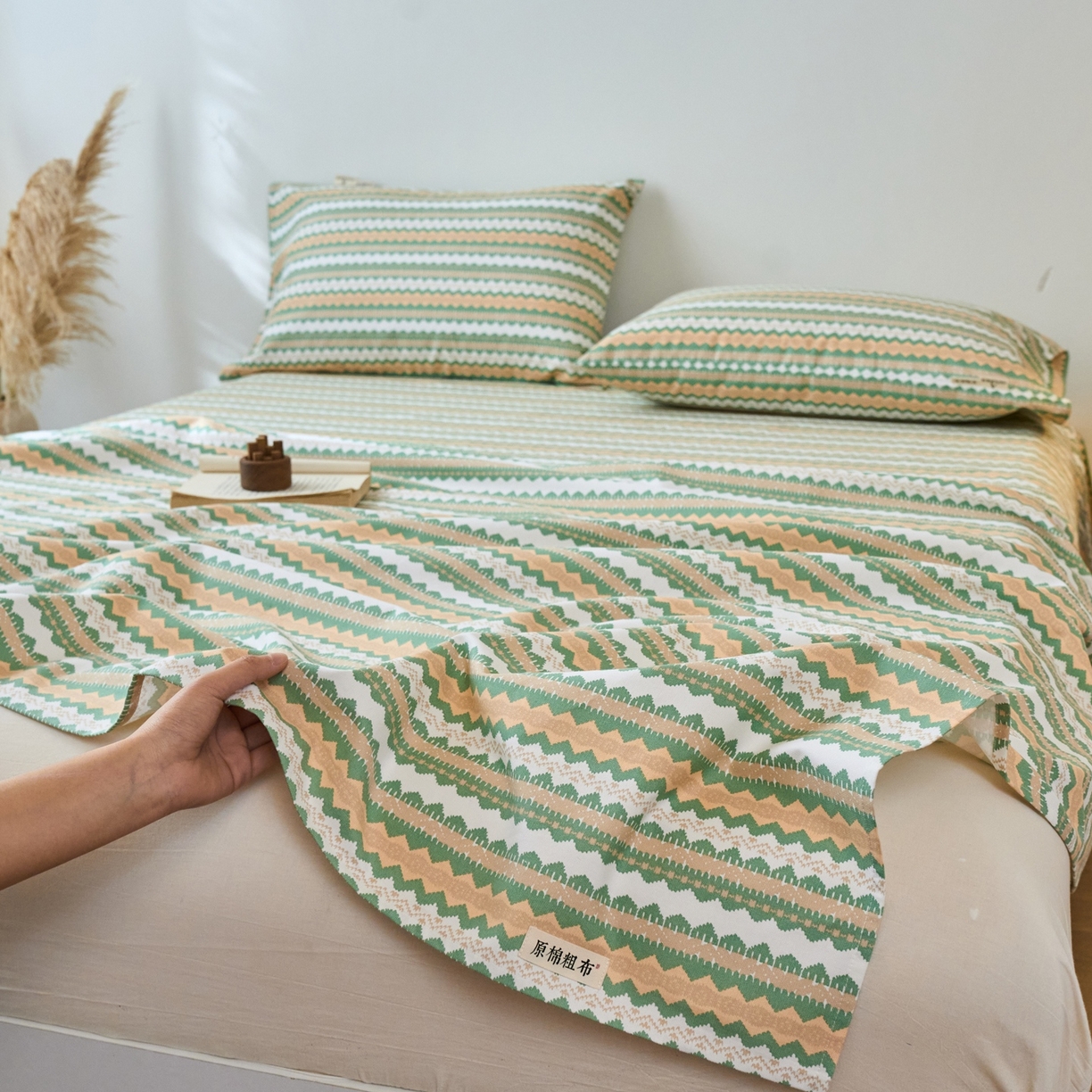91家纺网 家纺一手货源 找家纺 春皖家纺 2026新款全棉老粗布席子凉席普通款单床单床单单件 羽安-绿