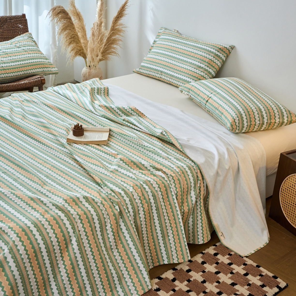 91家纺网 家纺一手货源 找家纺 春皖家纺 2026新款全棉老粗布席子凉席普通款单床单床单单件 羽安-绿