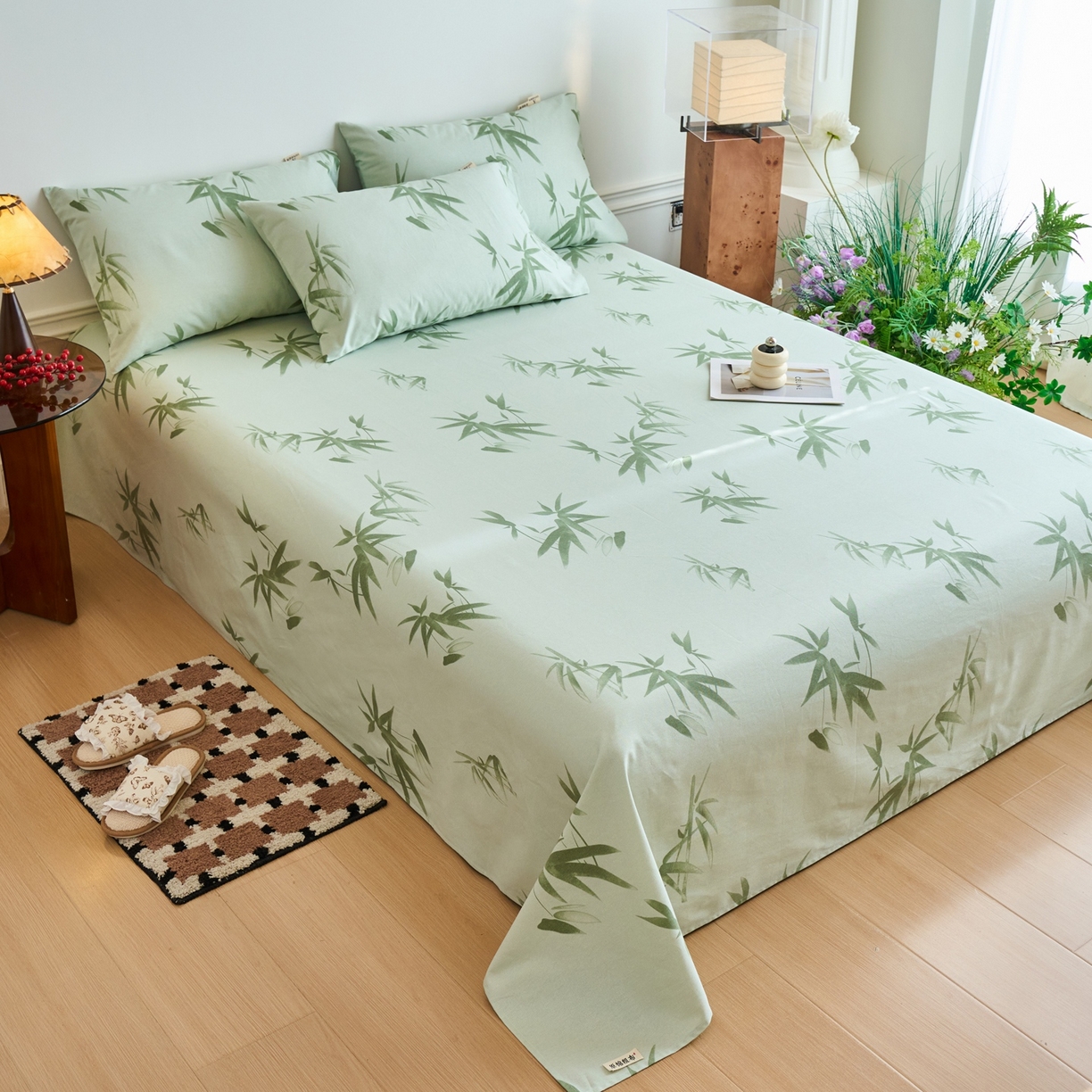 91家纺网 家纺一手货源 找家纺 春皖家纺 2026新款全棉老粗布席子凉席普通款单床单床单单件 竹影（无印款）