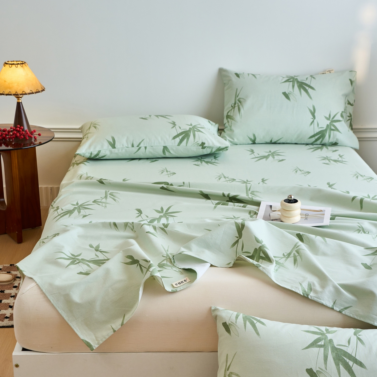 91家纺网 家纺一手货源 找家纺 春皖家纺 2026新款全棉老粗布席子凉席普通款单床单床单单件 竹影（无印款）