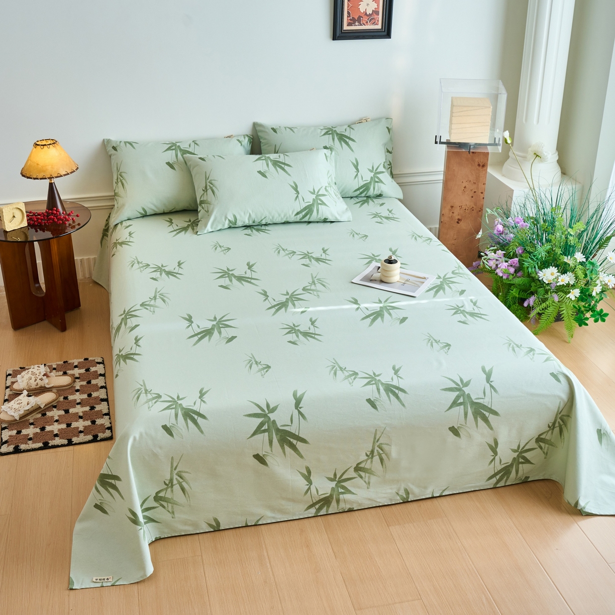 91家纺网 家纺一手货源 找家纺 春皖家纺 2026新款全棉老粗布席子凉席普通款单床单床单单件 竹影（无印款）