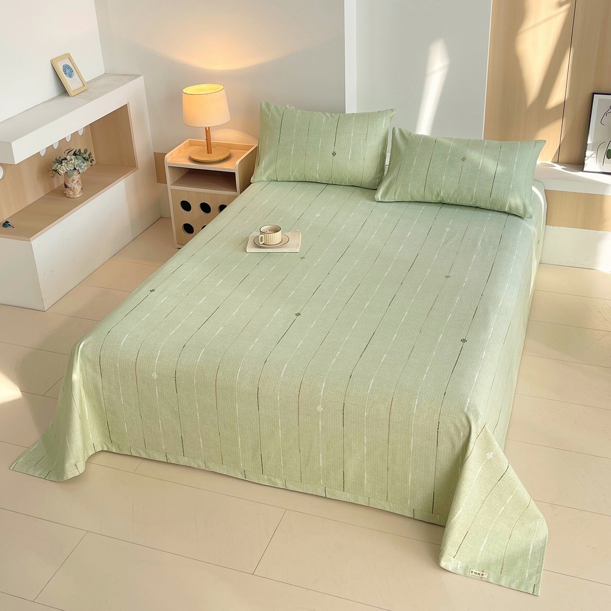 91家纺网 家纺一手货源 找家纺 春皖家纺 2026新款全棉老粗布席子凉席普通款单床单床单单件 自然-绿