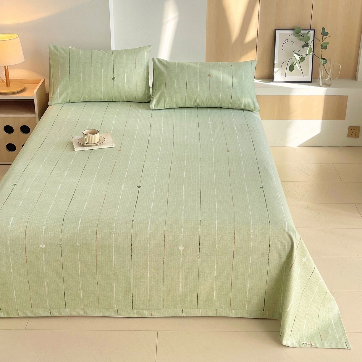 91家纺网 家纺一手货源 找家纺 春皖家纺 2026新款全棉老粗布席子凉席普通款单床单床单单件 自然-绿