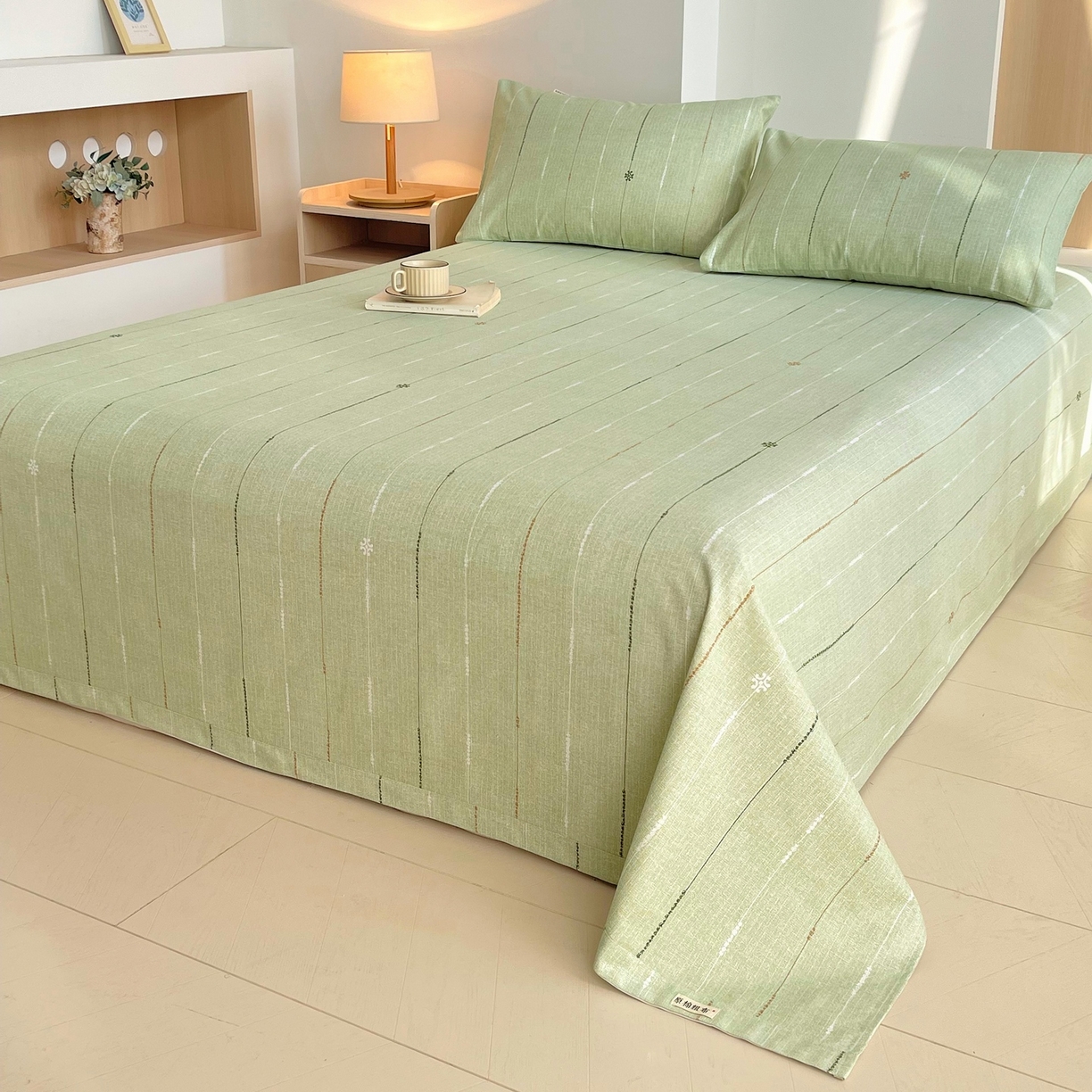 91家纺网 家纺一手货源 找家纺 春皖家纺 2026新款全棉老粗布席子凉席普通款单床单床单单件 自然-绿