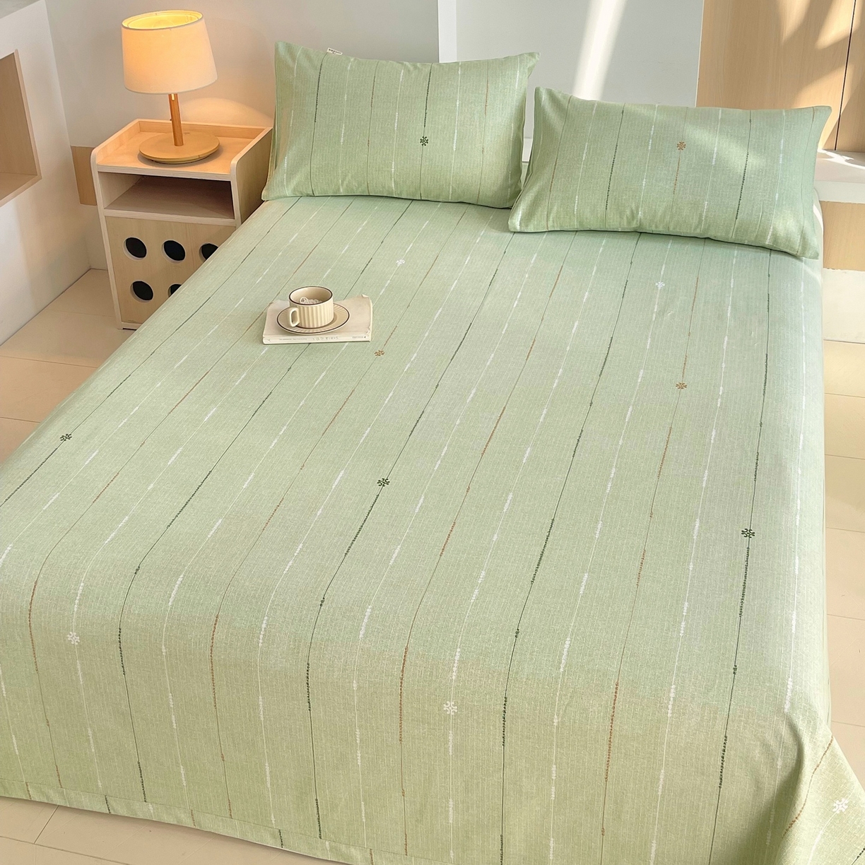 91家纺网 家纺一手货源 找家纺 春皖家纺 2026新款全棉老粗布席子凉席普通款单床单床单单件 自然-绿