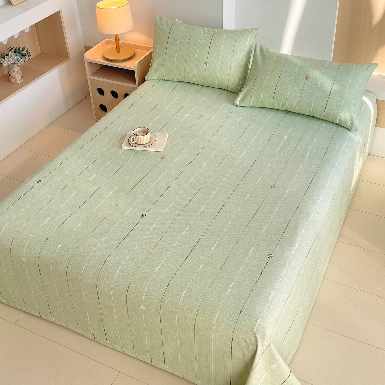 91家纺网 家纺一手货源 找家纺 春皖家纺 2026新款全棉老粗布席子凉席普通款单床单床单单件 自然-绿