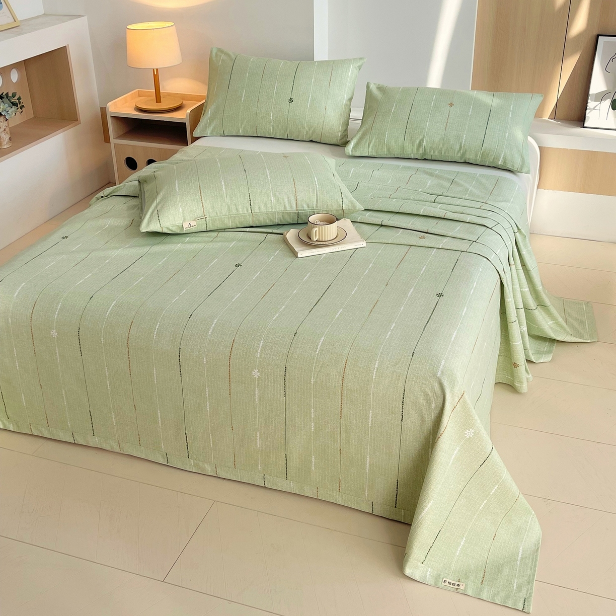 91家纺网 家纺一手货源 找家纺 春皖家纺 2026新款全棉老粗布席子凉席普通款单床单床单单件 自然-绿