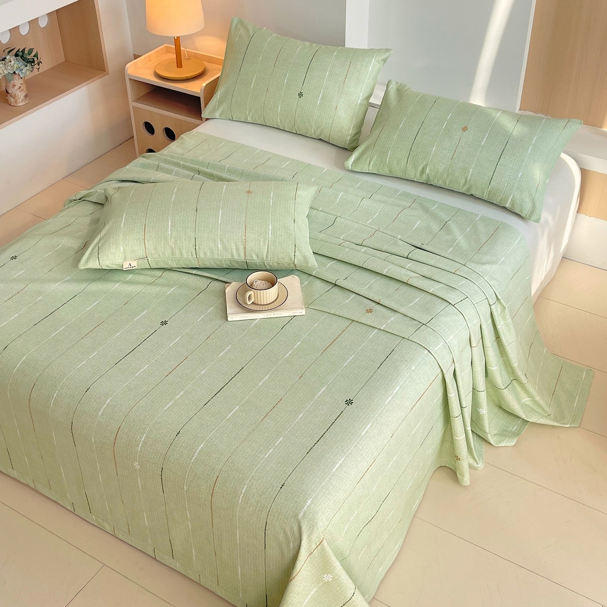 91家纺网 家纺一手货源 找家纺 春皖家纺 2026新款全棉老粗布席子凉席普通款单床单床单单件 自然-绿