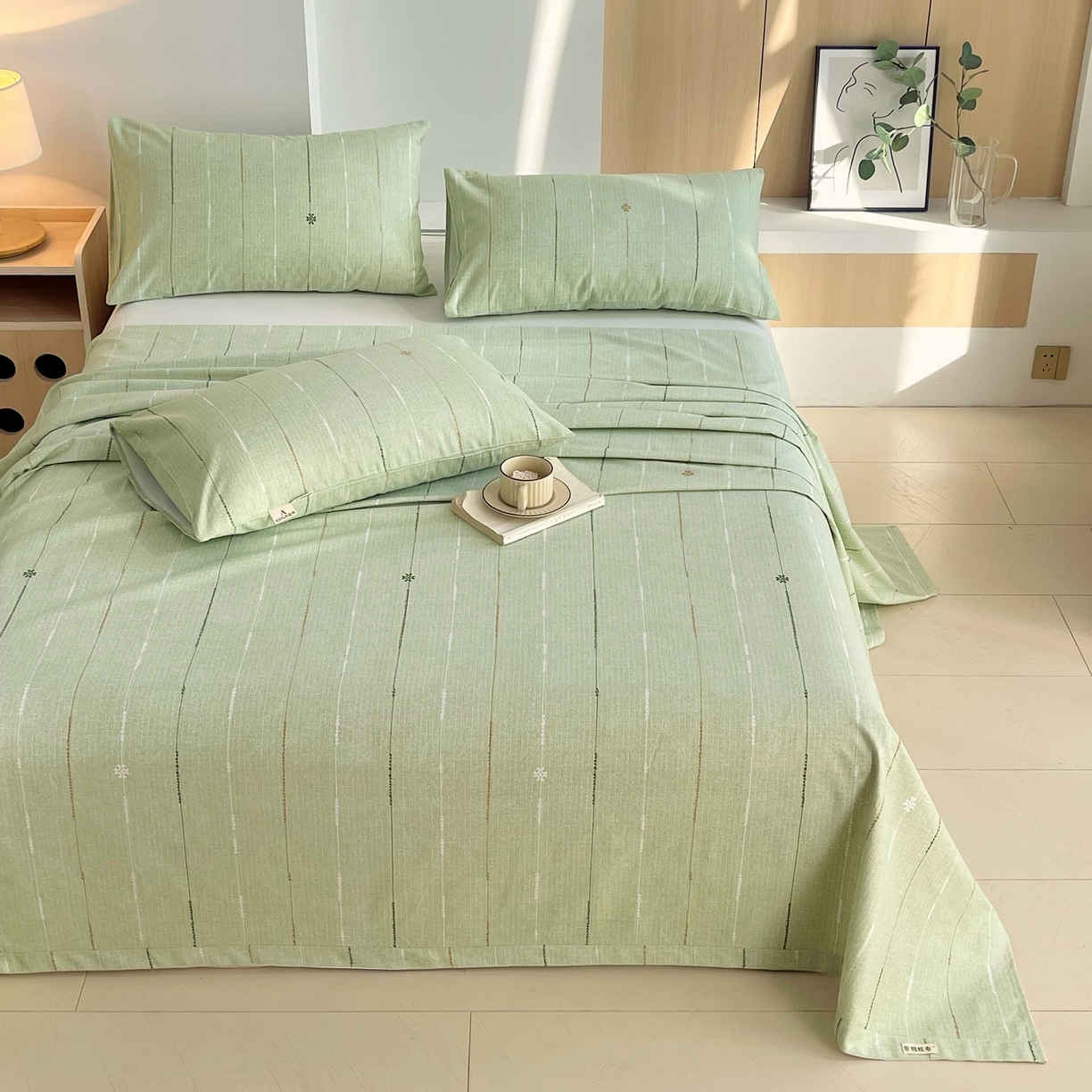 91家纺网 家纺一手货源 找家纺 春皖家纺 2026新款全棉老粗布席子凉席普通款单床单床单单件 自然-绿