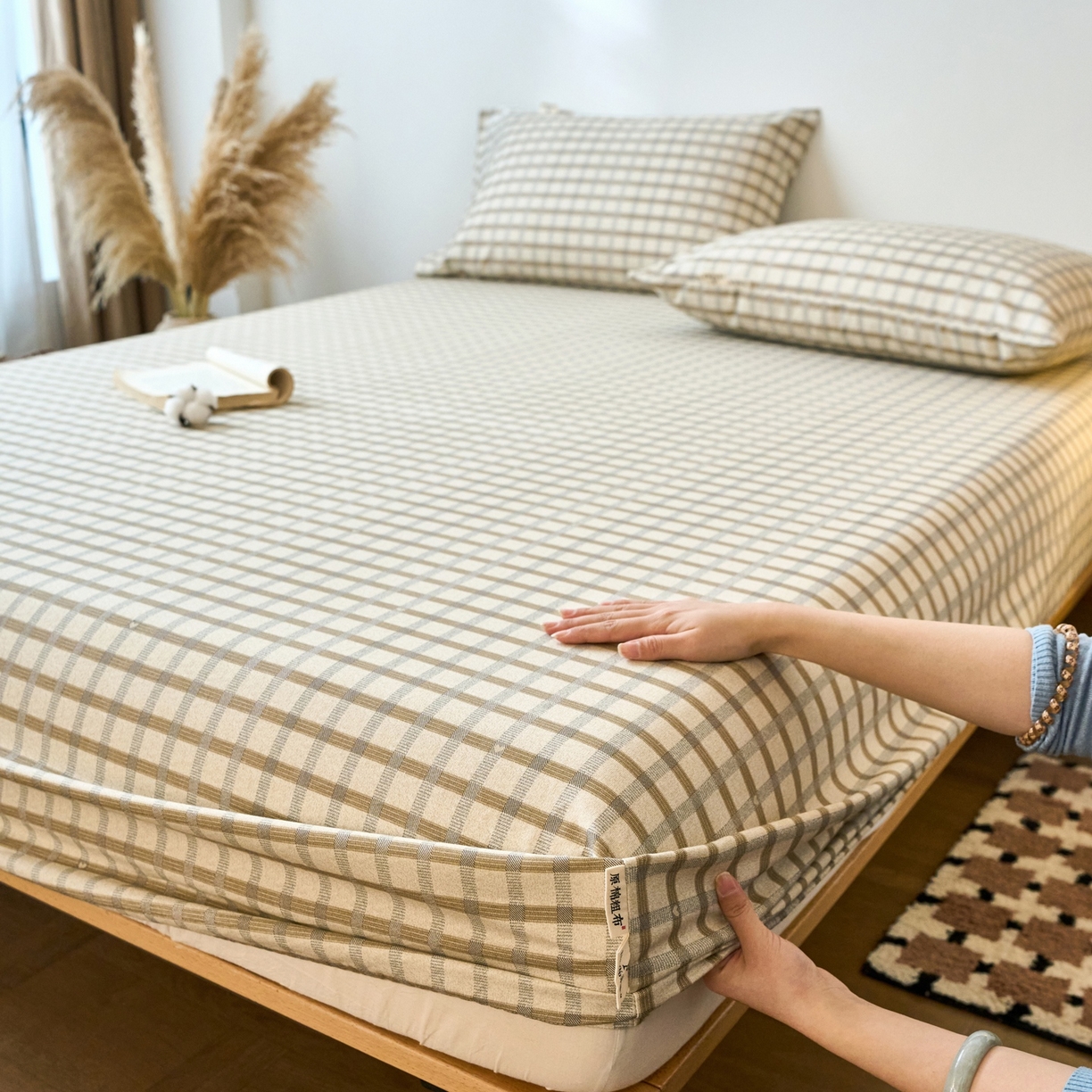 91家纺网 家纺一手货源 找家纺 （总）春皖家纺 2026新款全棉老粗布席子凉席普通款单床笠床笠单件