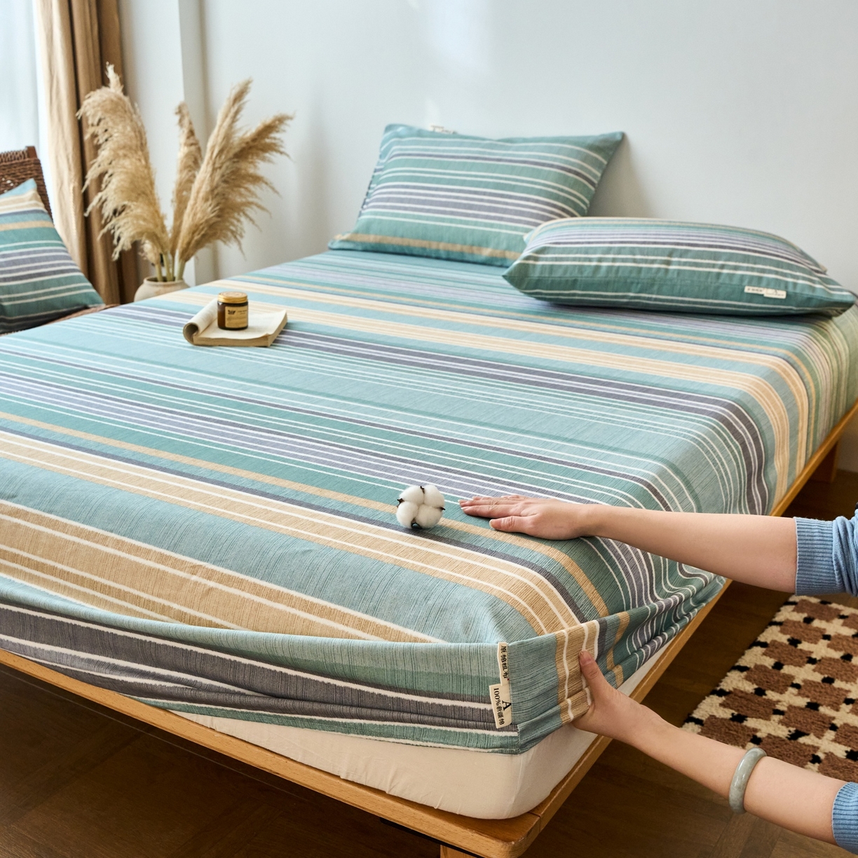 91家纺网 家纺一手货源 找家纺 （总）春皖家纺 2026新款全棉老粗布席子凉席普通款单床笠床笠单件