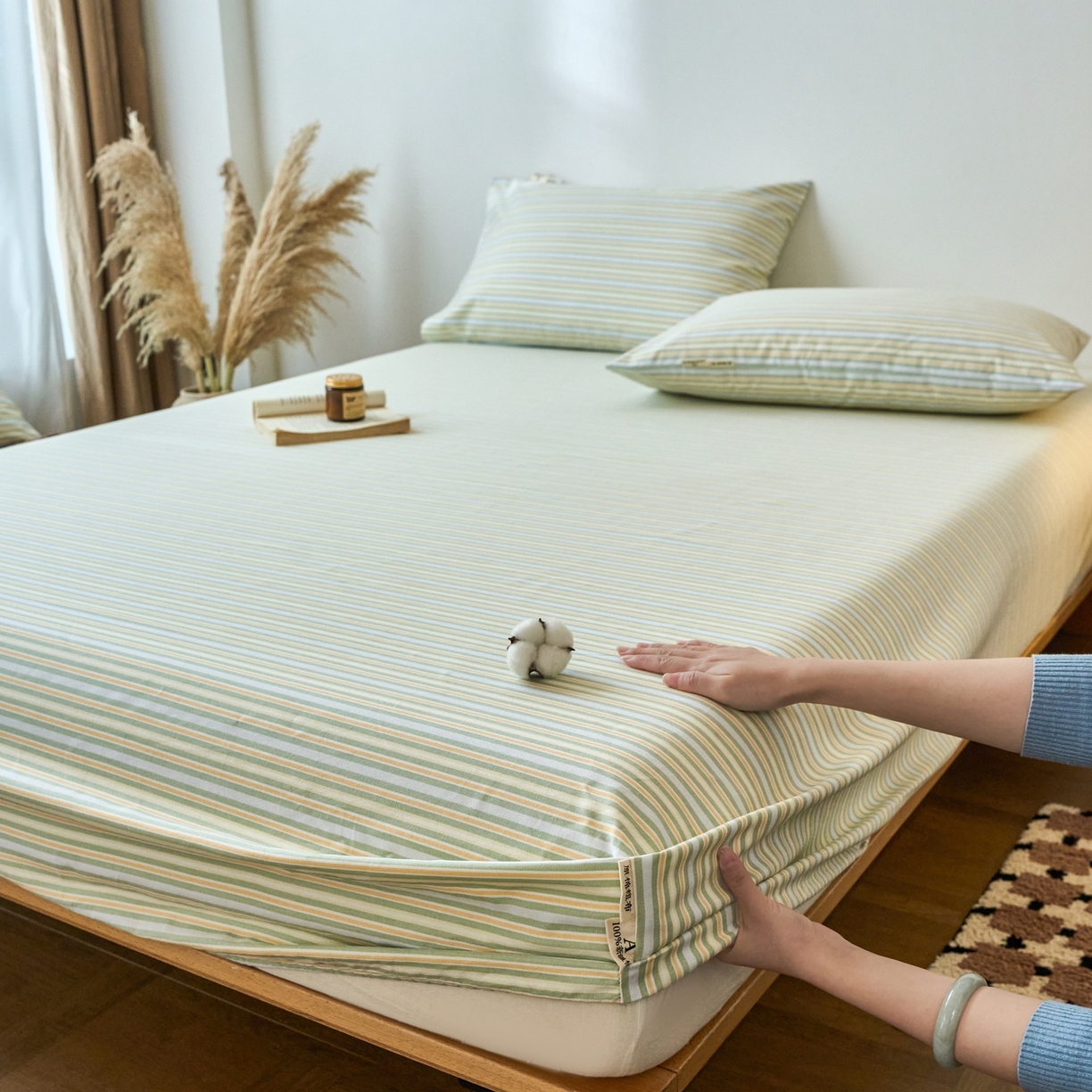 91家纺网 家纺一手货源 找家纺 （总）春皖家纺 2026新款全棉老粗布席子凉席普通款单床笠床笠单件