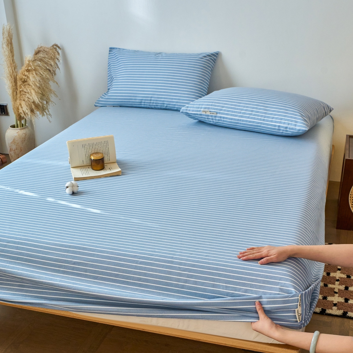 91家纺网 家纺一手货源 找家纺 （总）春皖家纺 2026新款全棉老粗布席子凉席普通款单床笠床笠单件