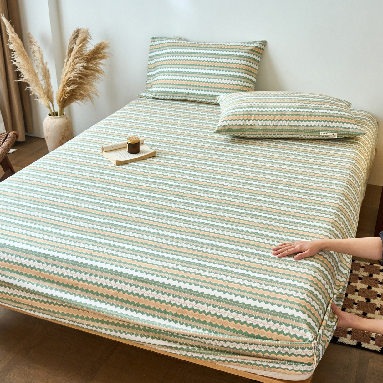 91家纺网 家纺一手货源 找家纺 （总）春皖家纺 2026新款全棉老粗布席子凉席普通款单床笠床笠单件