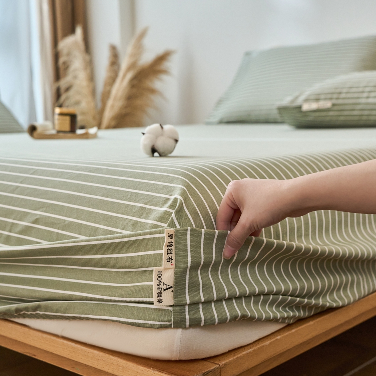 91家纺网 家纺一手货源 找家纺 春皖家纺 2026新款全棉老粗布席子凉席普通款单床笠床笠单件 细川-绿