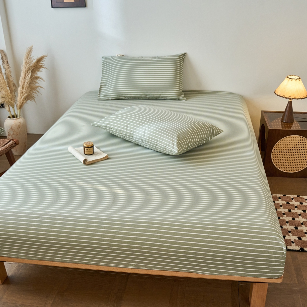 91家纺网 家纺一手货源 找家纺 春皖家纺 2026新款全棉老粗布席子凉席普通款单床笠床笠单件 细川-绿