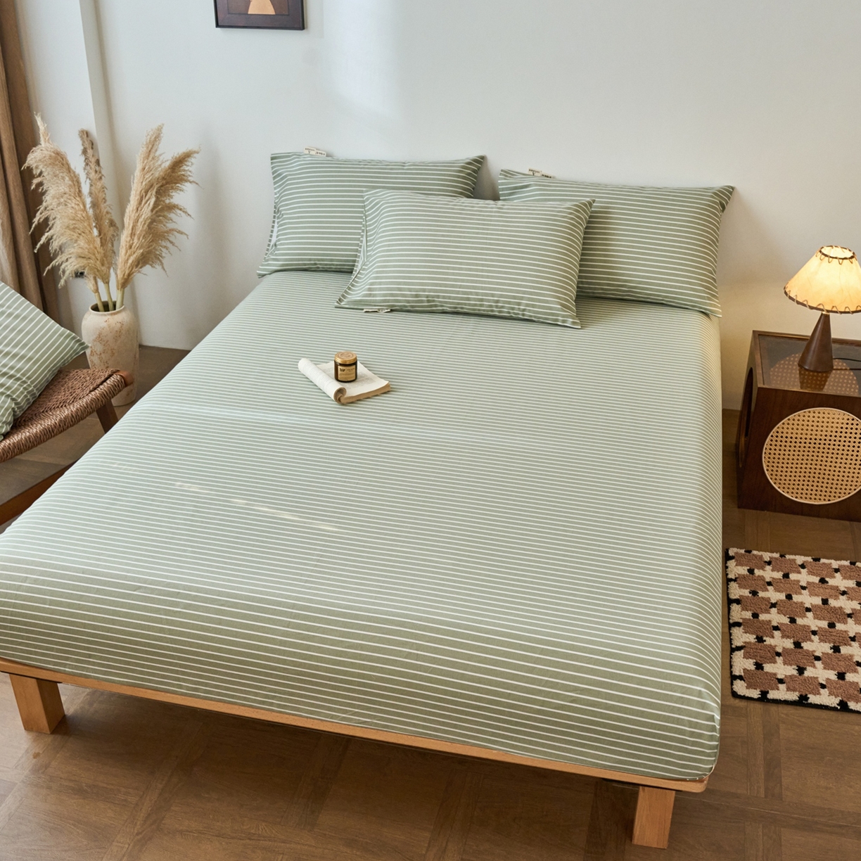 91家纺网 家纺一手货源 找家纺 春皖家纺 2026新款全棉老粗布席子凉席普通款单床笠床笠单件 细川-绿