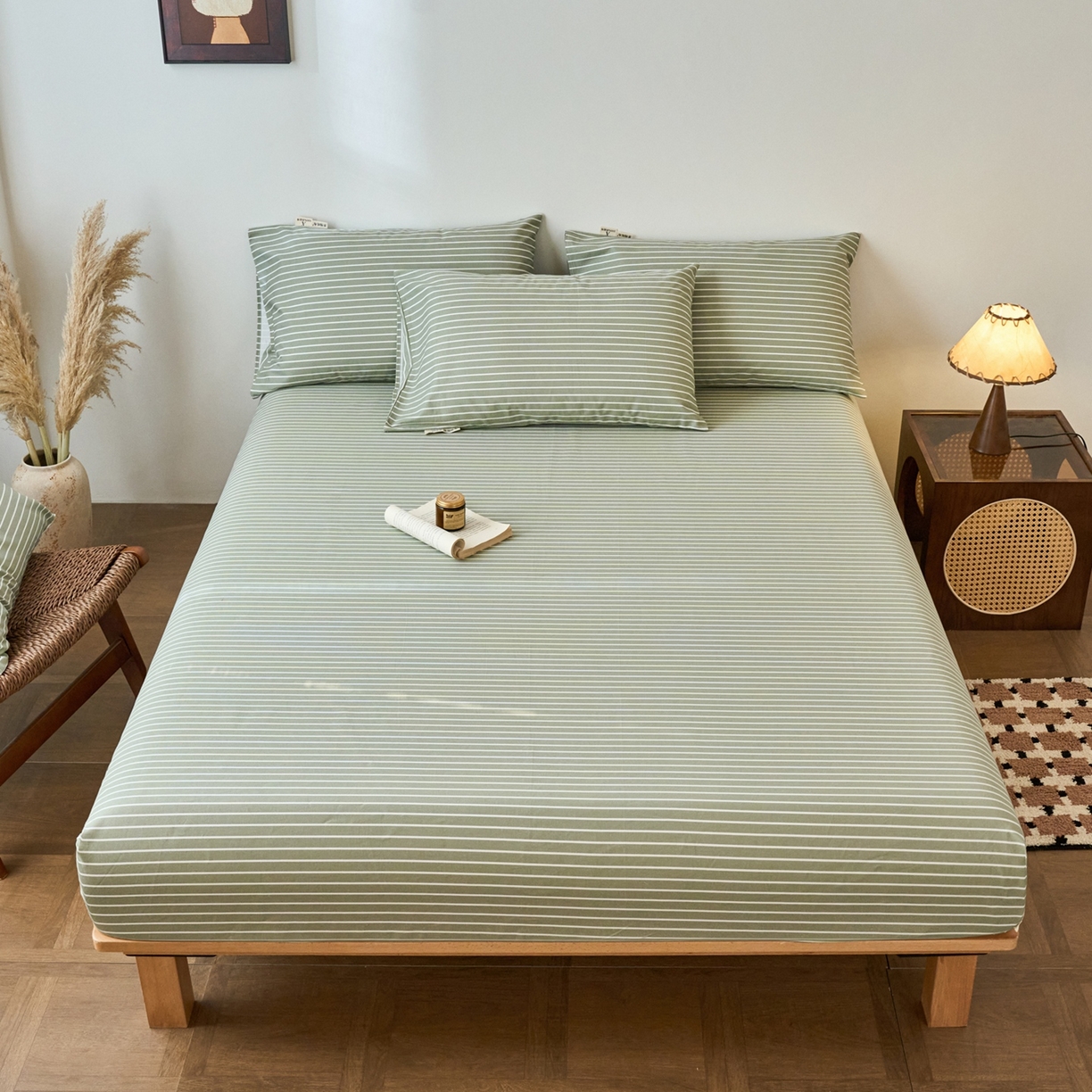 91家纺网 家纺一手货源 找家纺 春皖家纺 2026新款全棉老粗布席子凉席普通款单床笠床笠单件 细川-绿