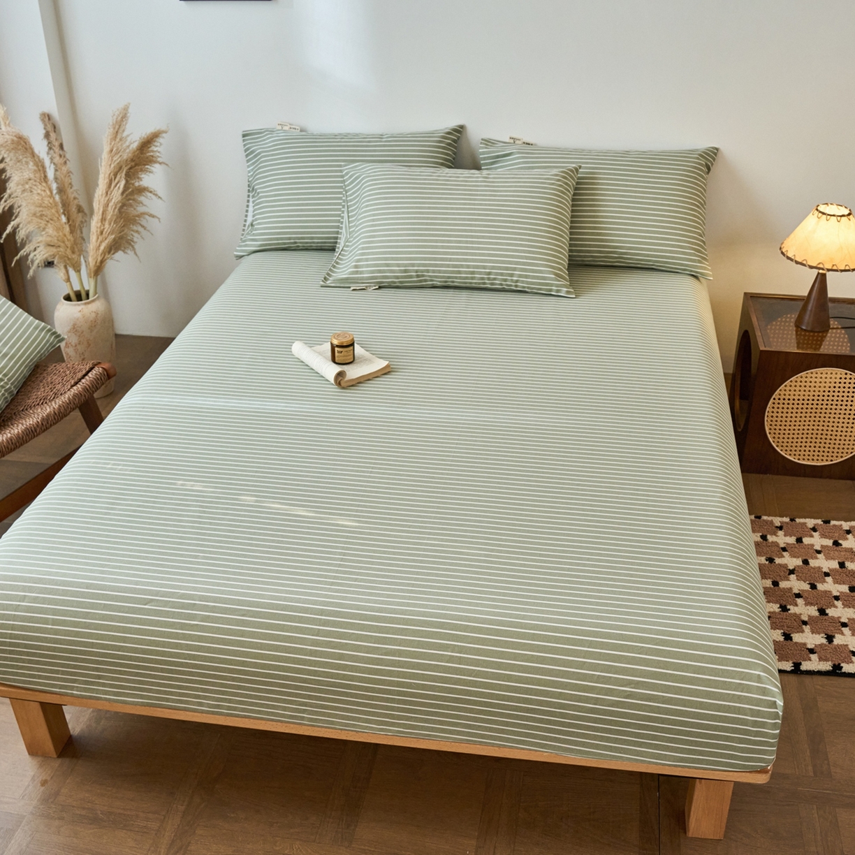 91家纺网 家纺一手货源 找家纺 春皖家纺 2026新款全棉老粗布席子凉席普通款单床笠床笠单件 细川-绿