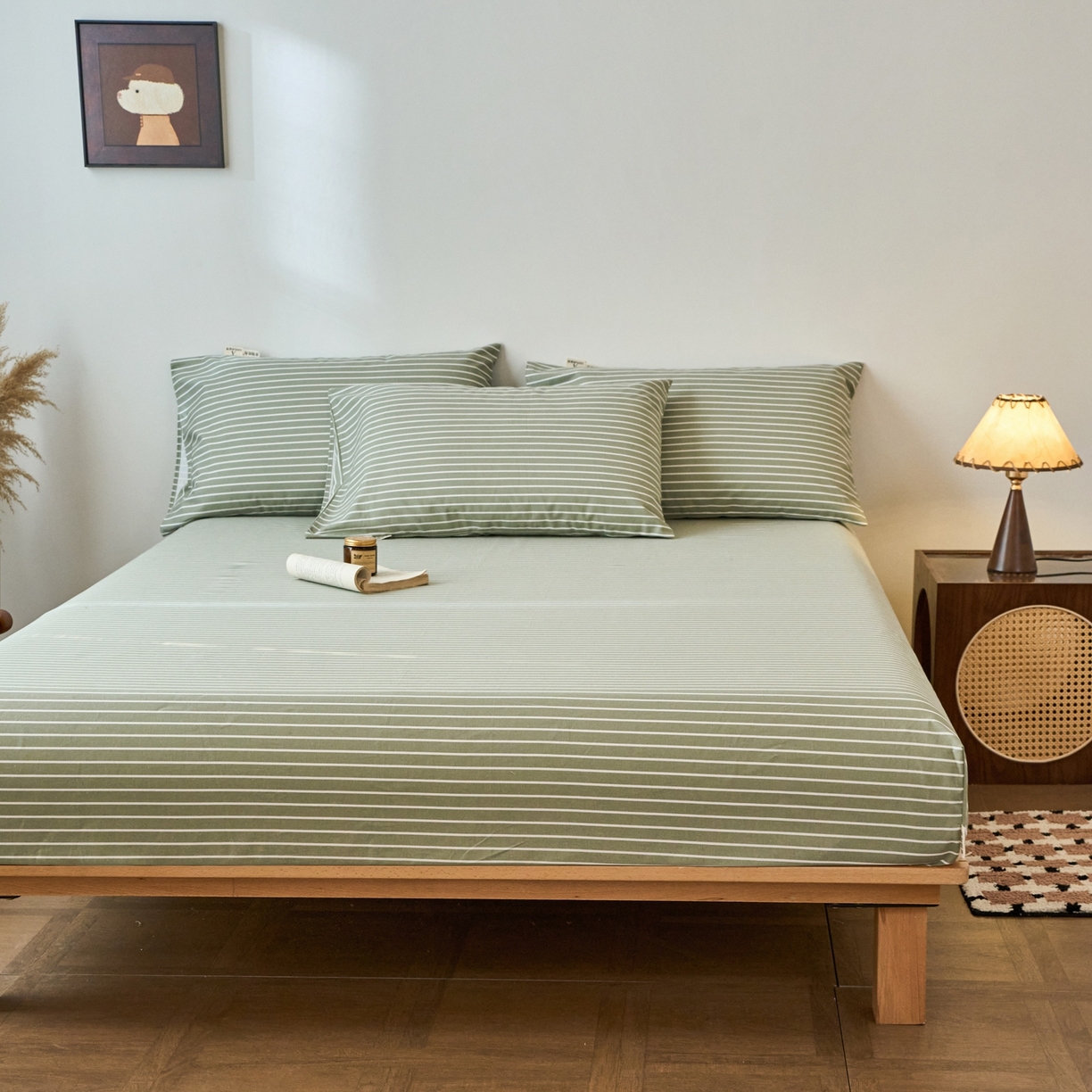 91家纺网 家纺一手货源 找家纺 春皖家纺 2026新款全棉老粗布席子凉席普通款单床笠床笠单件 细川-绿