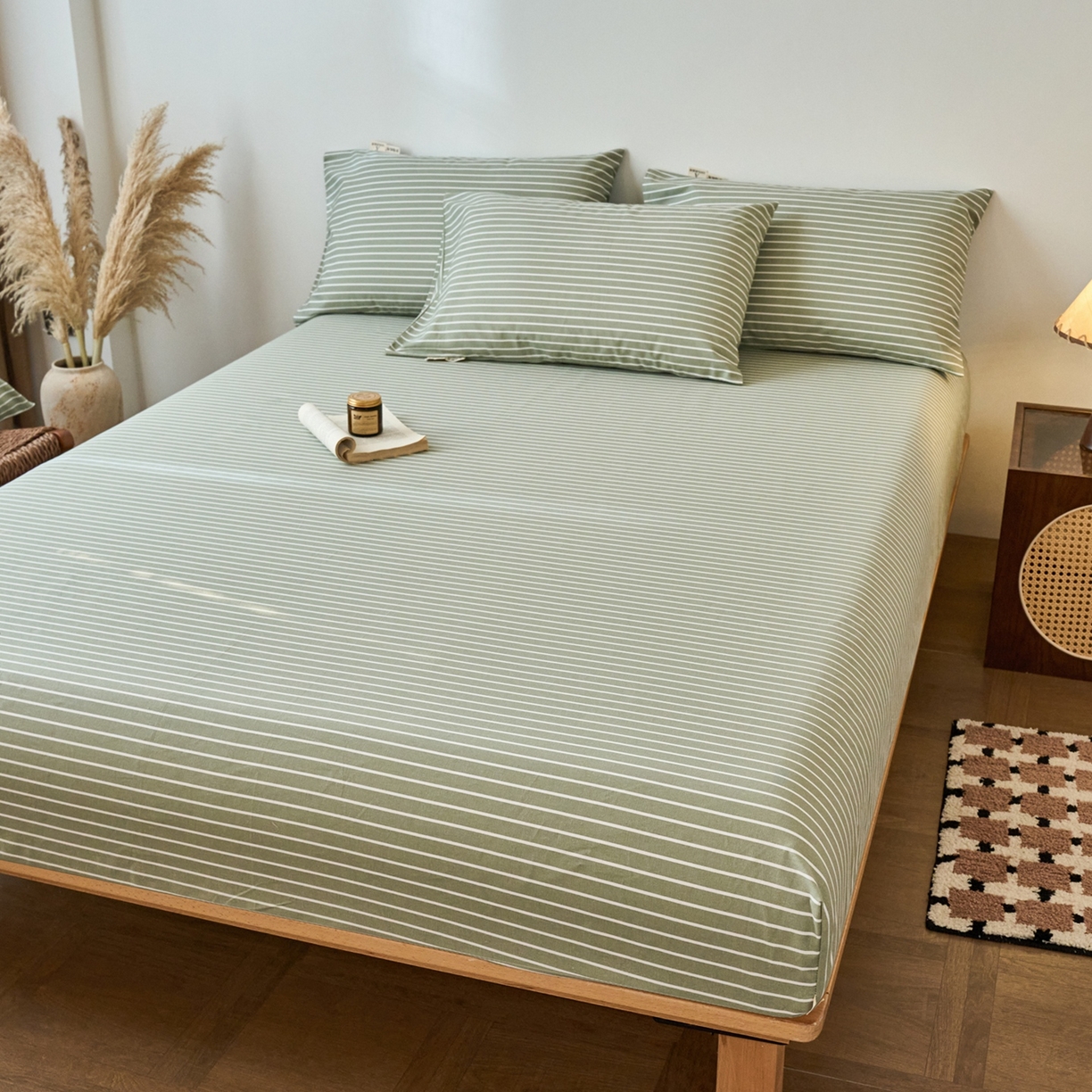 91家纺网 家纺一手货源 找家纺 春皖家纺 2026新款全棉老粗布席子凉席普通款单床笠床笠单件 细川-绿