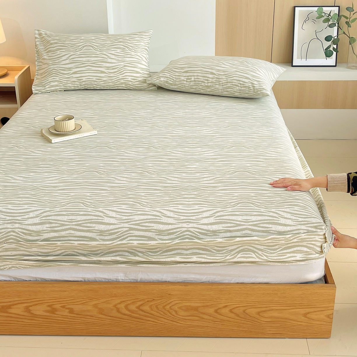 91家纺网 家纺一手货源 找家纺 春皖家纺 2026新款全棉老粗布席子凉席普通款单床笠床笠单件 星野纹-米