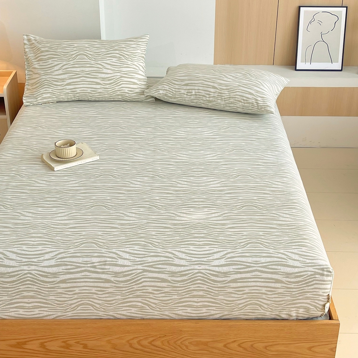 91家纺网 家纺一手货源 找家纺 春皖家纺 2026新款全棉老粗布席子凉席普通款单床笠床笠单件 星野纹-米