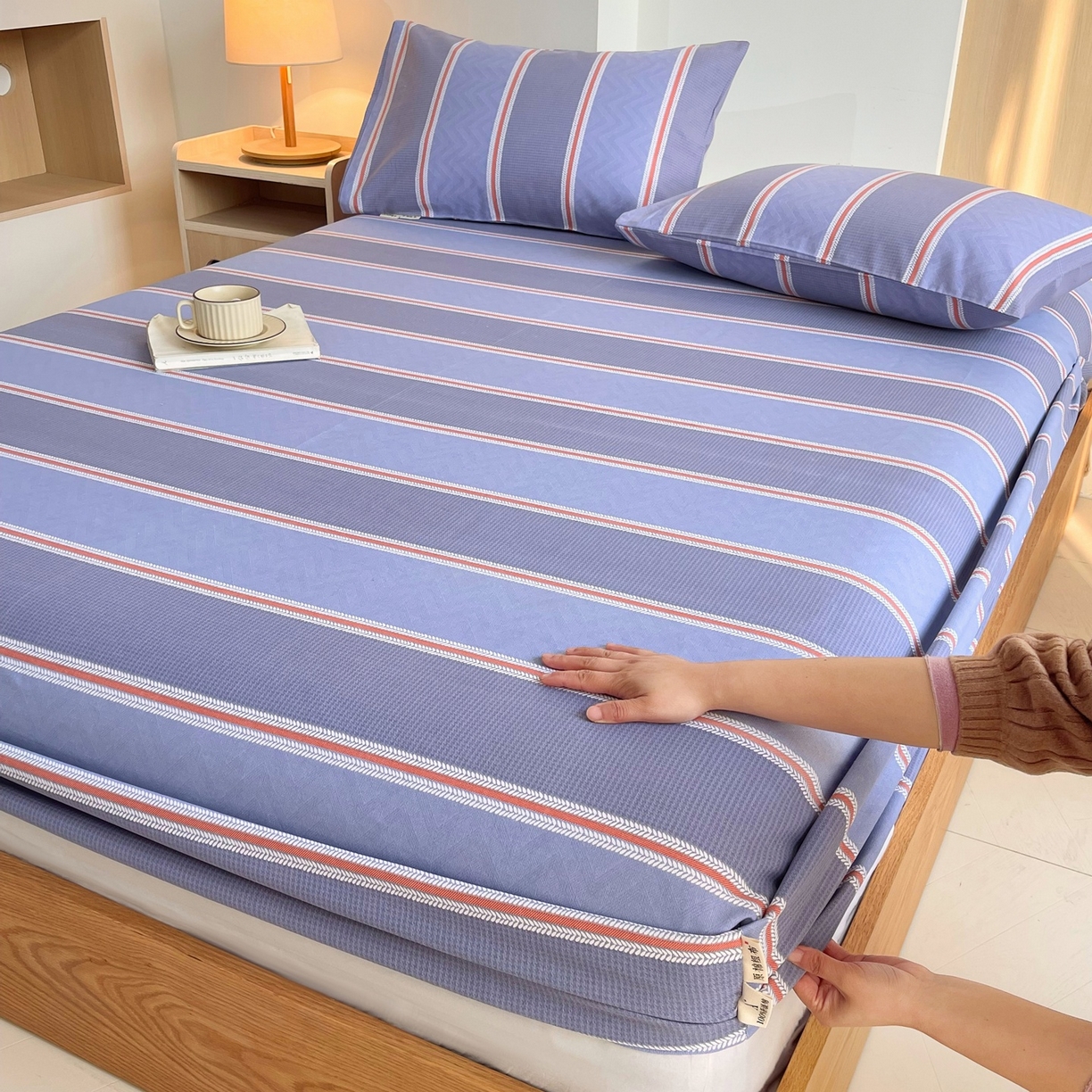 春皖家纺 2026新款全棉老粗布席子凉席普通款单床笠床笠单件 雅致-紫