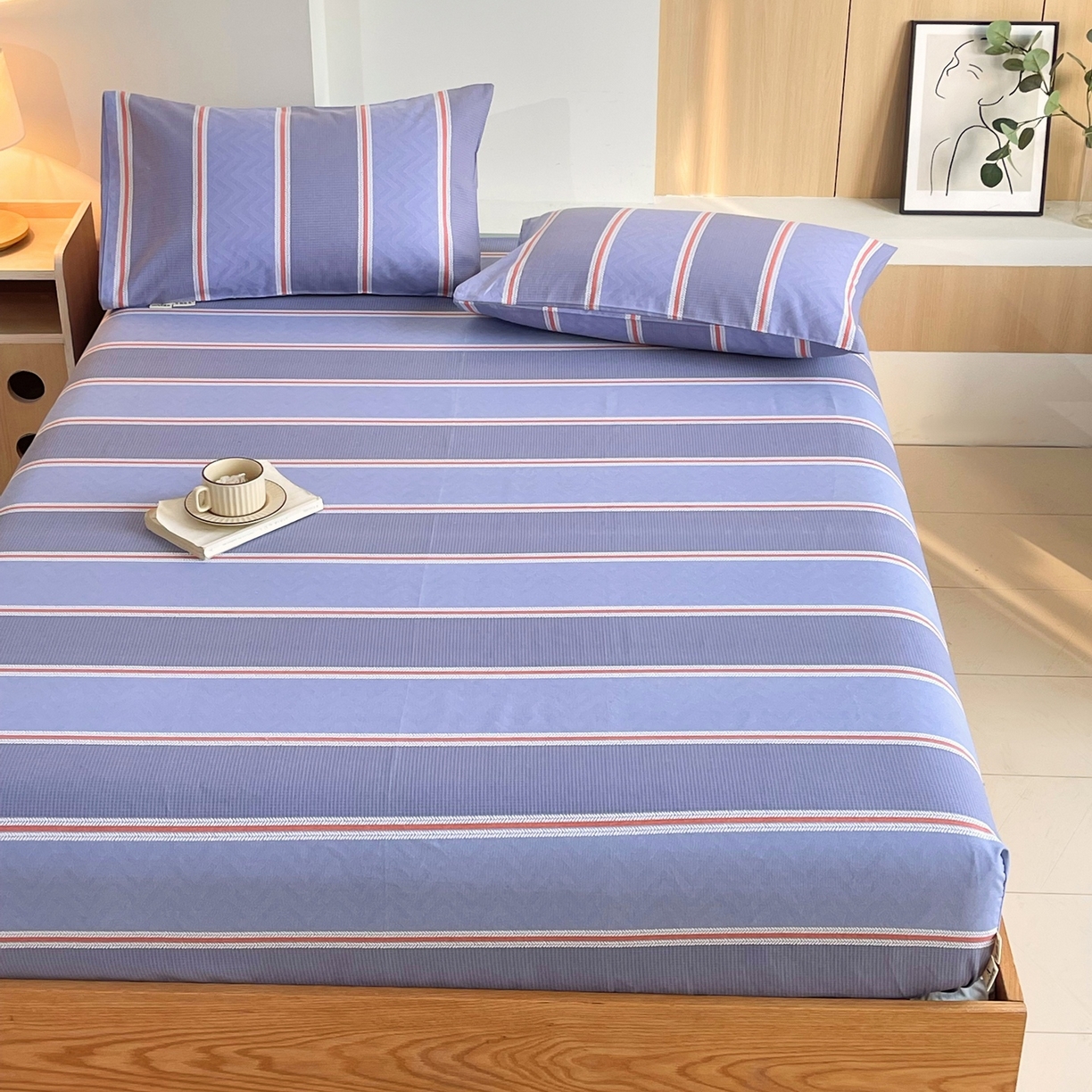 91家纺网 家纺一手货源 找家纺 春皖家纺 2026新款全棉老粗布席子凉席普通款单床笠床笠单件 雅致-紫