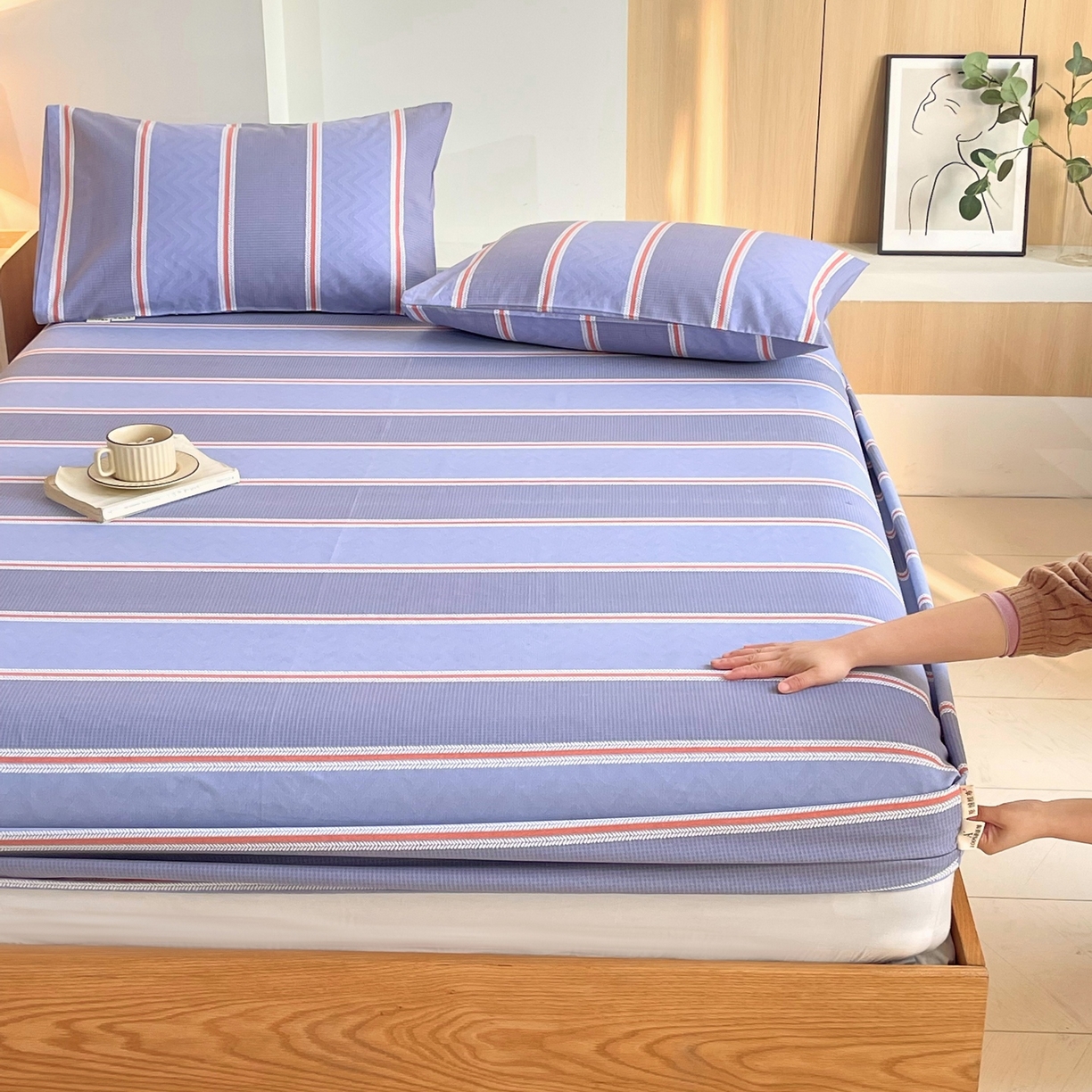 91家纺网 家纺一手货源 找家纺 春皖家纺 2026新款全棉老粗布席子凉席普通款单床笠床笠单件 雅致-紫