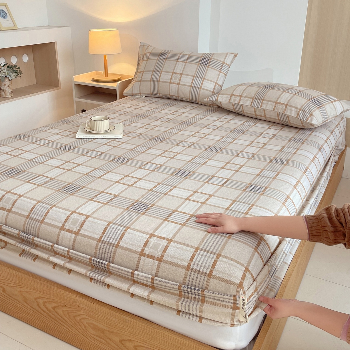 春皖家纺 2026新款全棉老粗布席子凉席普通款单床笠床笠单件 意境-咖