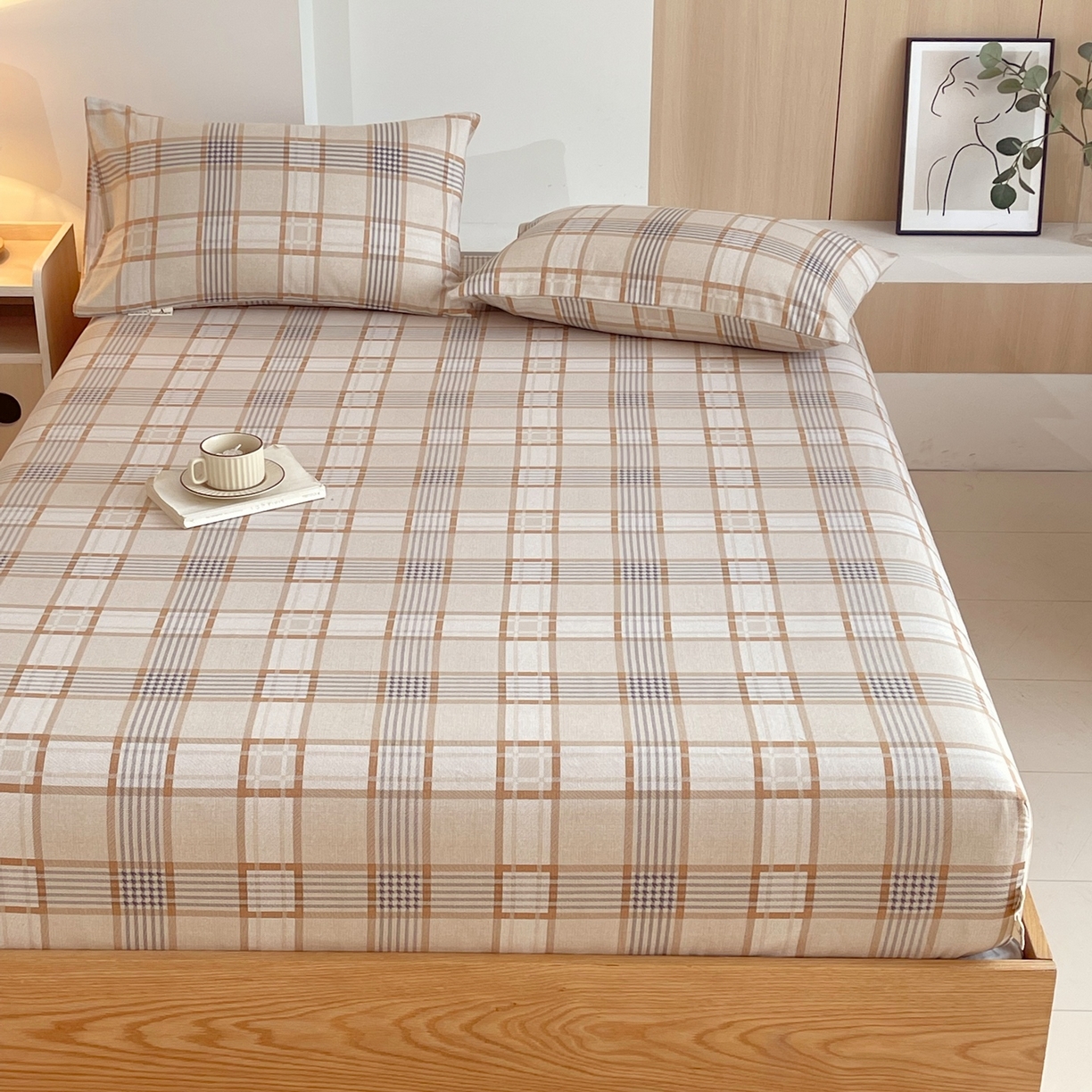 91家纺网 家纺一手货源 找家纺 春皖家纺 2026新款全棉老粗布席子凉席普通款单床笠床笠单件 意境-咖