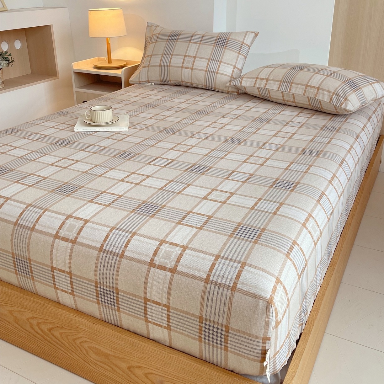 91家纺网 家纺一手货源 找家纺 春皖家纺 2026新款全棉老粗布席子凉席普通款单床笠床笠单件 意境-咖