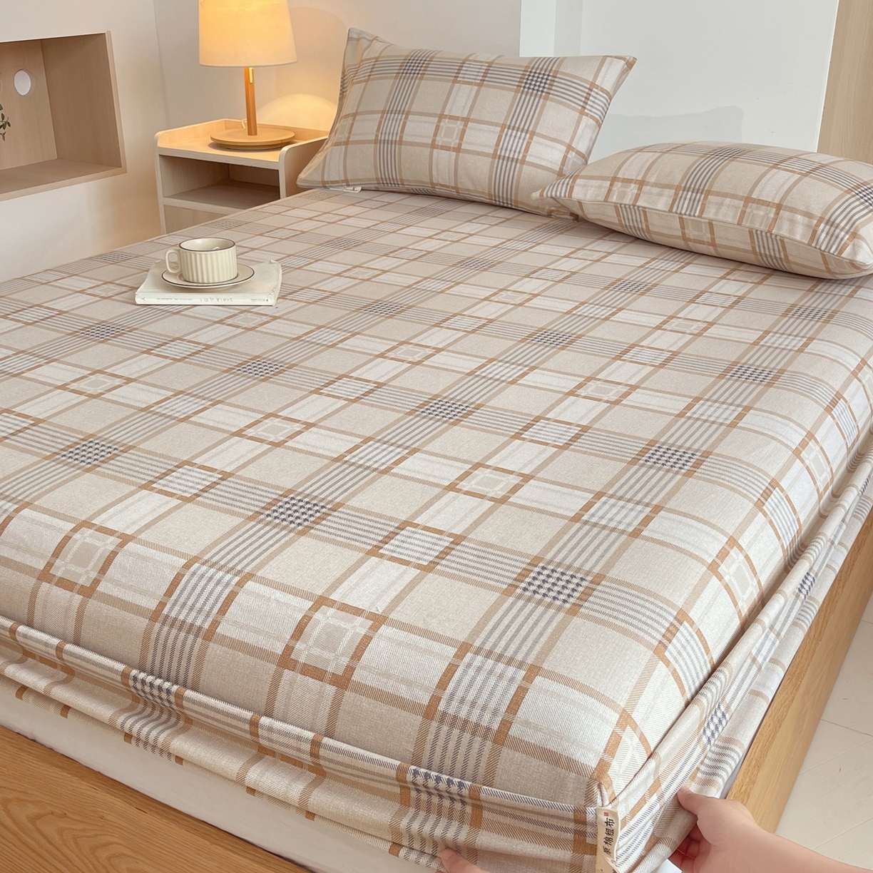 91家纺网 家纺一手货源 找家纺 春皖家纺 2026新款全棉老粗布席子凉席普通款单床笠床笠单件 意境-咖