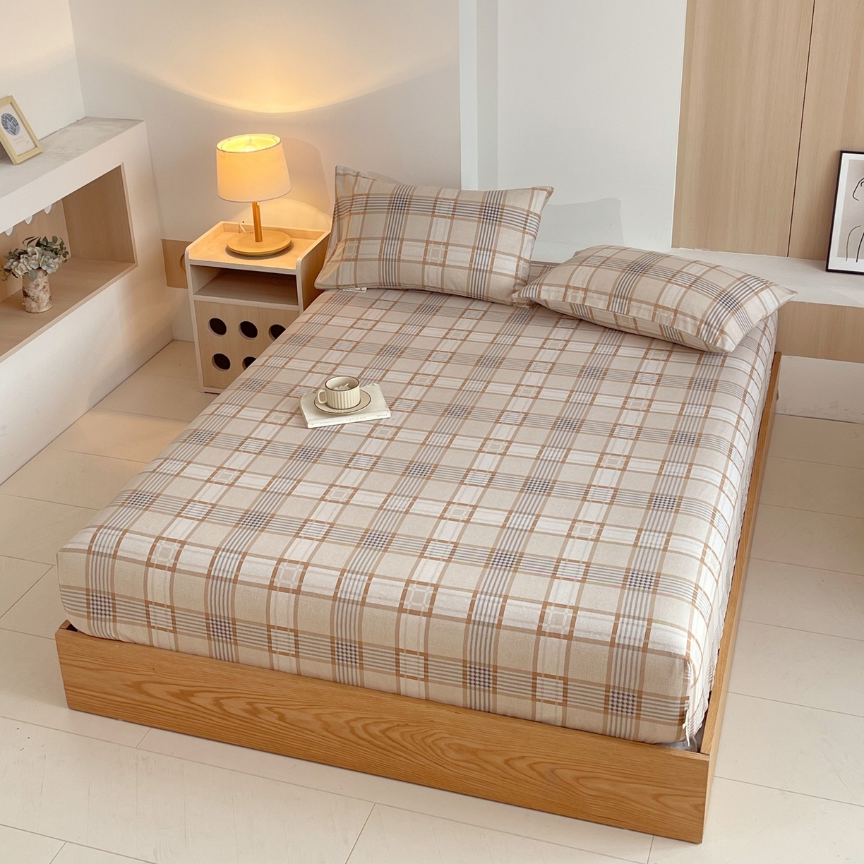 91家纺网 家纺一手货源 找家纺 春皖家纺 2026新款全棉老粗布席子凉席普通款单床笠床笠单件 意境-咖