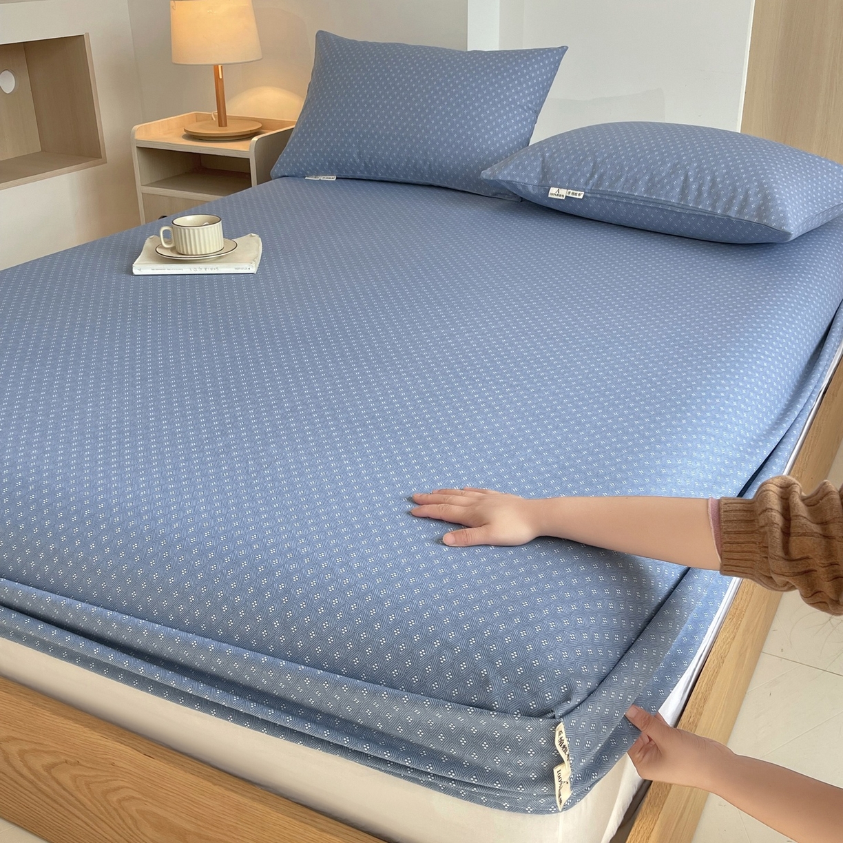 春皖家纺 2026新款全棉老粗布席子凉席普通款单床笠床笠单件 樱子蓝