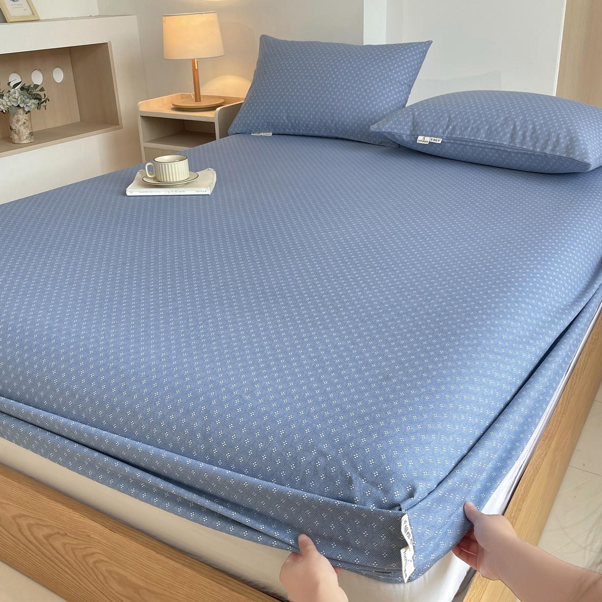 91家纺网 家纺一手货源 找家纺 春皖家纺 2026新款全棉老粗布席子凉席普通款单床笠床笠单件 樱子蓝