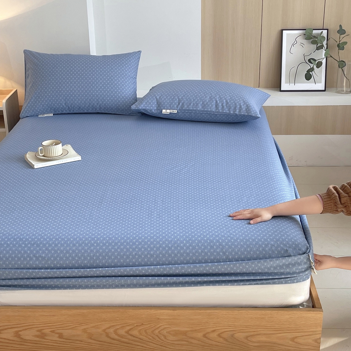 91家纺网 家纺一手货源 找家纺 春皖家纺 2026新款全棉老粗布席子凉席普通款单床笠床笠单件 樱子蓝