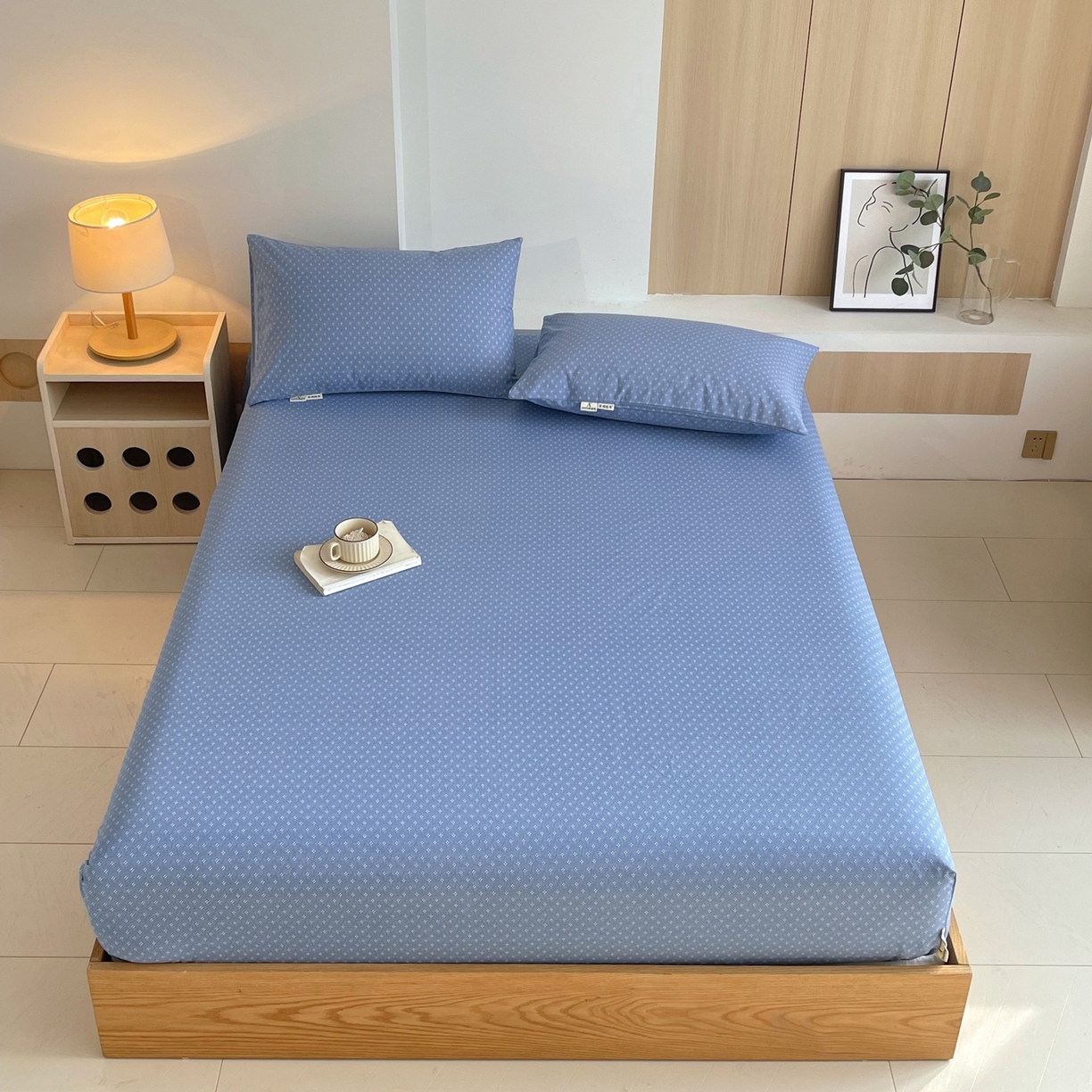 91家纺网 家纺一手货源 找家纺 春皖家纺 2026新款全棉老粗布席子凉席普通款单床笠床笠单件 樱子蓝